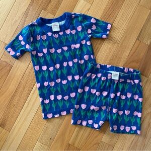 GUC 4T 100cm Hanna Andersson royal blue / pink tulip short john pajamas.